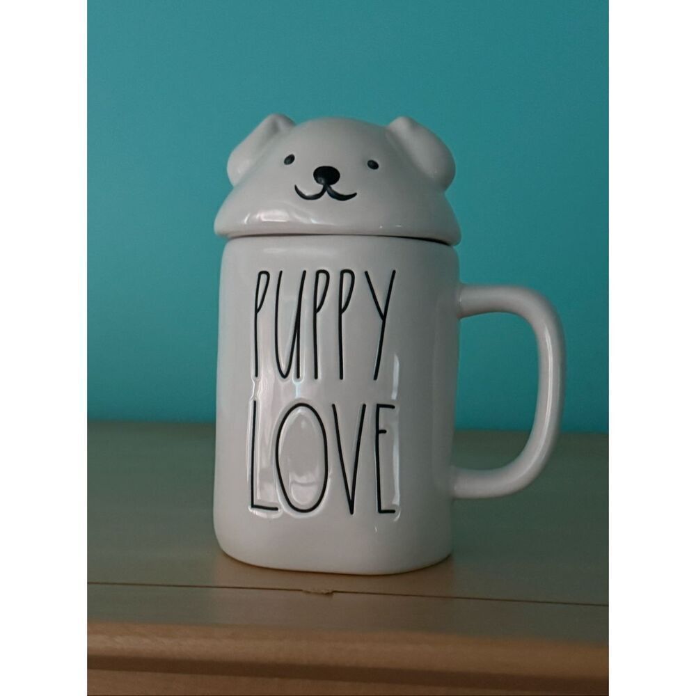 Rae Dunn Puppy Love White Ceramic Mug with Lid